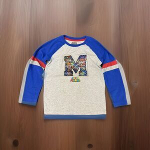 Super Mario Boys Long Sleeve T-Shirt Small Lenticular Graphic Grey Blue Nintendo